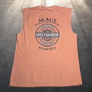 Harley-Davidson Maui Hawaii Sleeveless Graphic T-Shirt Orange XL Biker Vintage